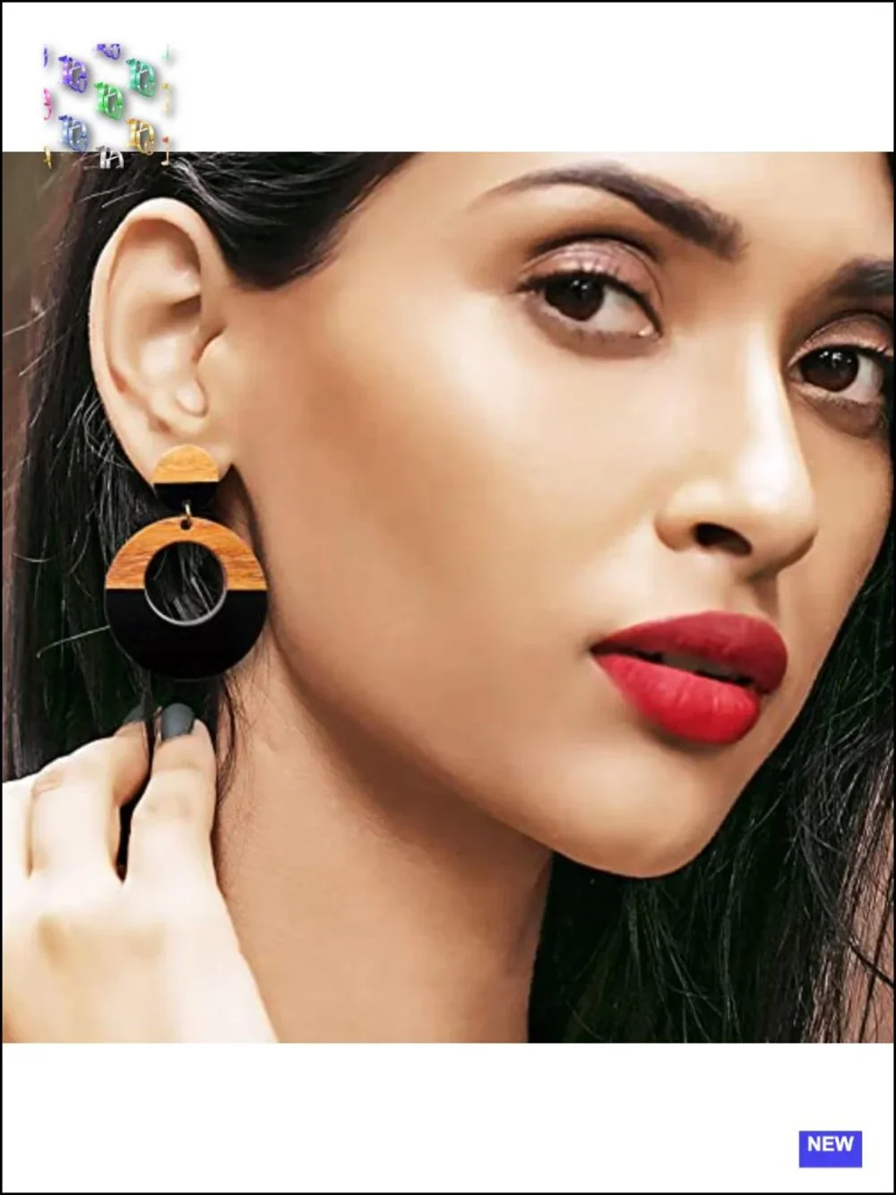 Wooden Earrings Dangle Brown Black Round Geometric Lightweight Resin Drop